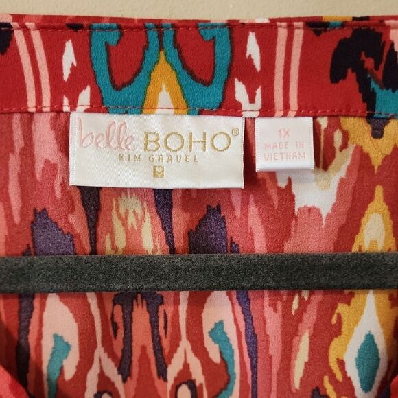 Umgee Red and Orange Relaxed Graphic Blouse - Picture 2 of 4